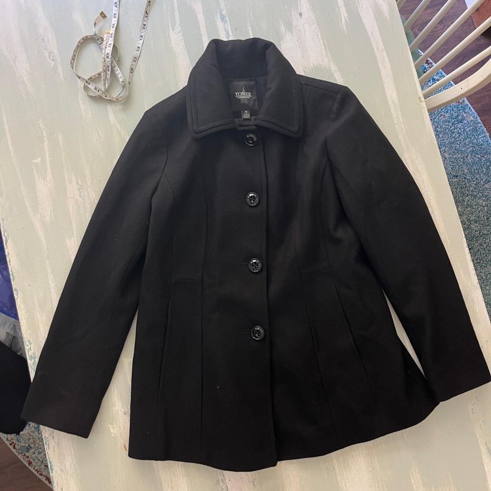London Fog Women's Black Wool-Blend Button Front Peacoat, Size M